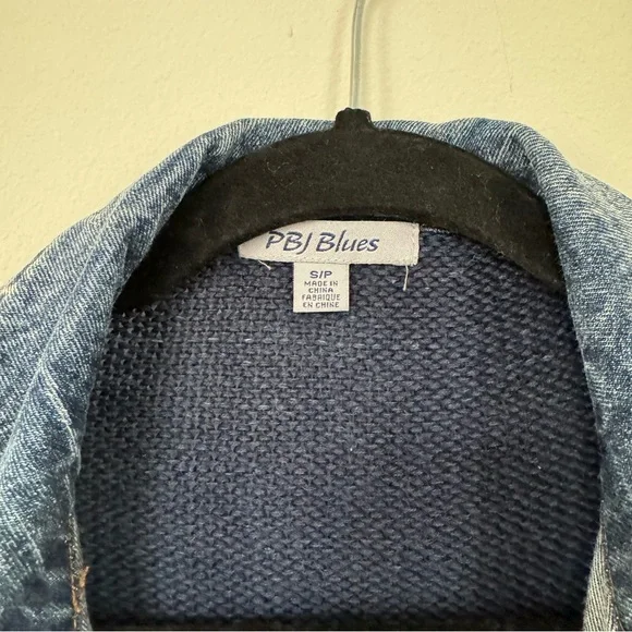 Vintage Paris Blues Denim Jacket with Knit Sweater Arms & Back - Picture 4 of 6